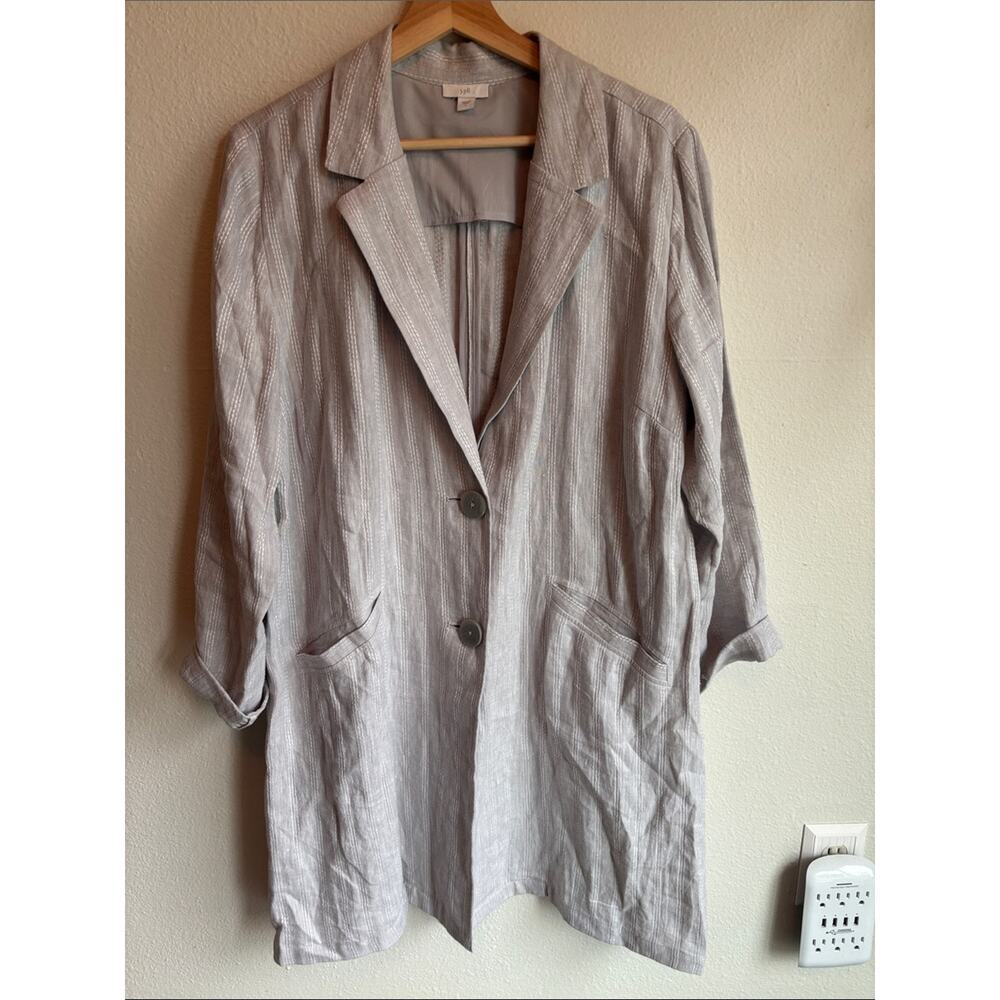 J. JILL Light Gray 100% Linen Long Lightweight Button Blazer Jacket Large